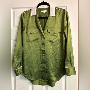 Equipment Green Silk Shirt with White Trim